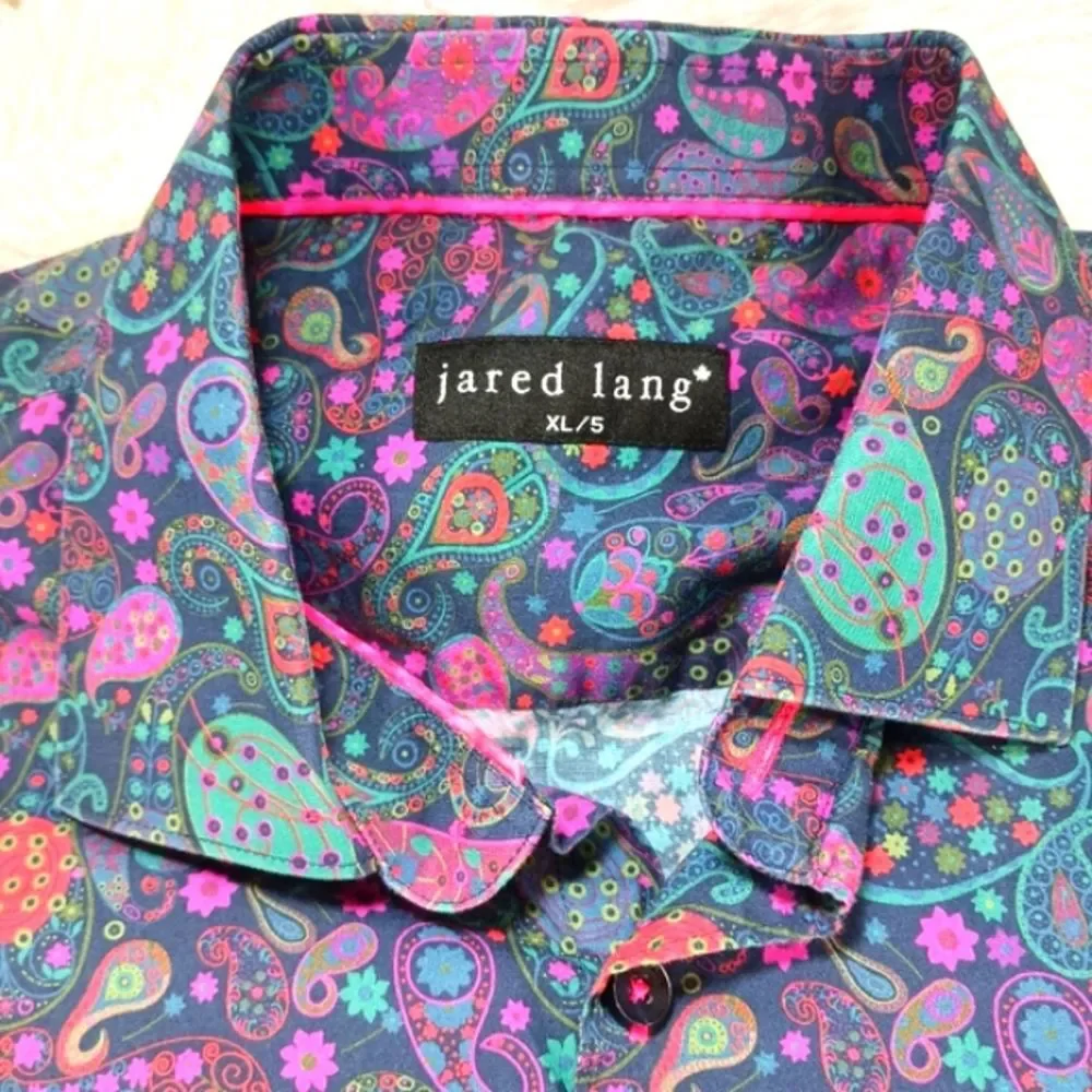 Jared Lang Vibrant Purple and Blue Floral Casual Button Down Shirt Mens XL - Picture 4 of 8